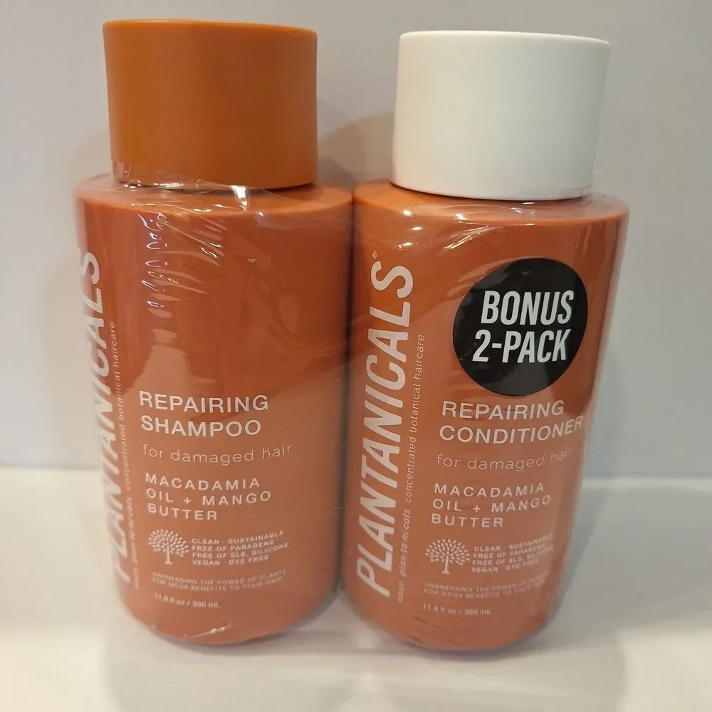 Plantanicals Repairing Shampoo & Conditioner Macadamia Oil Mango Butter 11.8 Oz
